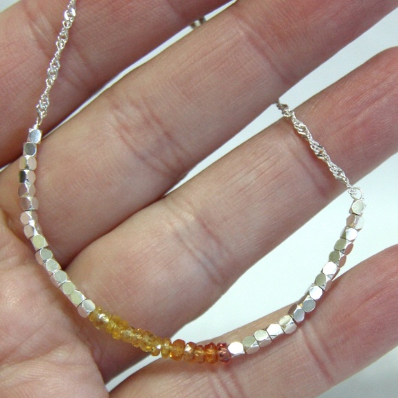Handcrafted Bali Bead Natural Yellow Orange Sapphire Bracelet Sterling Silver - Picture 3 of 4